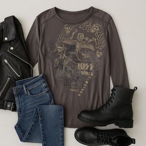 Vintage Y2K Winterland KISS Alive World Tour Graphic Long Sleeve Shirt Men’s XL